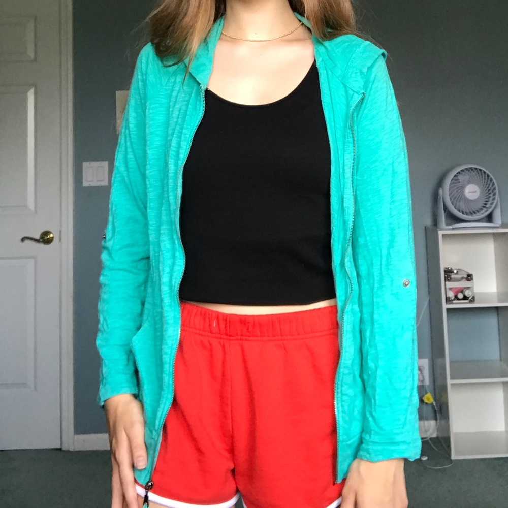 teal/green zip up hoodie